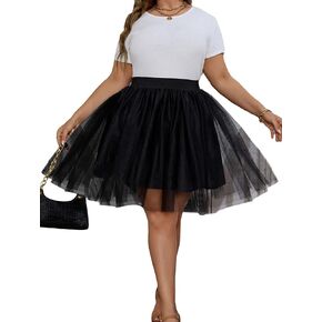 OYOANGLE Women's Plus Size Mesh Tutu Tulle Skirt Midi Knee Length Elastic Waist Skirt
