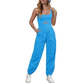 Panadila Womens Workout Onesie Athletic Romper One Piece Jumpsuits Backless Tops Hiking Pants with Pockets