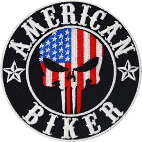 American Biker Patches America Flag US Biker Patches for Leather Vest | Skull Head Morale Patches Iron on | American Patches sew on Motorcycle Accessory | 3.55x3.55" in Saudi Arabia