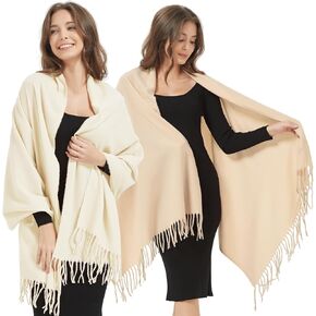 أغطية شالات الباشمينا من EINSKEY، قطعتان من الوشاح الكبير للسيدات بطانية شتوية دافئة من الكشمير بملمس الصوف والأوشحة الشرابة in Kuwait