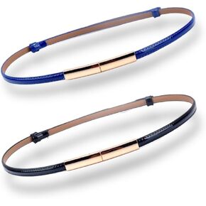 Women's Belt Dress Fashion Patent Leather Belts Adjustable Skinny Slim Belt Genuine Leather Gold Color Buckle Waistband