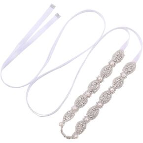 Jovbridsea Crystal Bridal Sash Belt Wedding Dress Belts with Rhinestones and Pearls for Bride Bridesmaid in Saudi Arabia