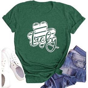 قمصان عيد القديس باتريك للنساء الأيرلندية شامروك بأكمام قصيرة وخطوط وقمصان علوية in Kuwait