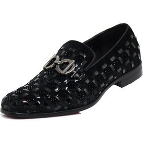 Enzo Romeo UTA Men's Fashion Rhinestone Glitter Buckle Slip On Dress Shoes in Kuwait