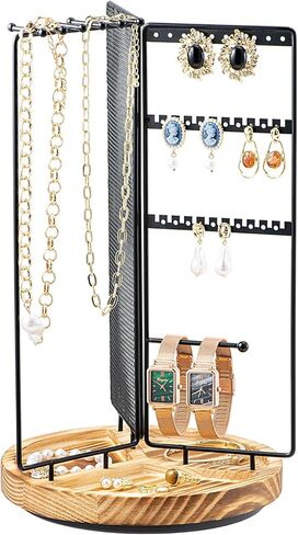 Zhithink 360 Rotating Jewelry Organizer Stand Necklace Organizer Holder, Spinning Necklace Holder Earrings Display Rack Desk Tabletop Jewelry Tower with Necklaces Organizers and Earring Holes in Kuwait