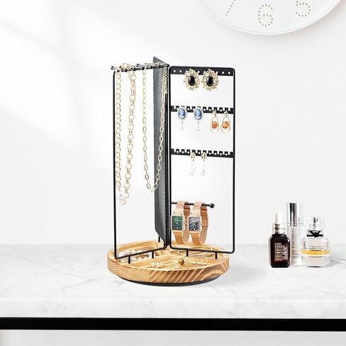 Zhithink 360 Rotating Jewelry Organizer Stand Necklace Organizer Holder, Spinning Necklace Holder Earrings Display Rack Desk Tabletop Jewelry Tower with Necklaces Organizers and Earring Holes in Kuwait