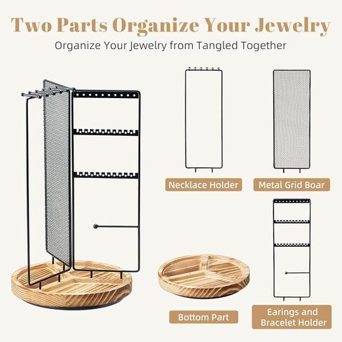 Zhithink 360 Rotating Jewelry Organizer Stand Necklace Organizer Holder, Spinning Necklace Holder Earrings Display Rack Desk Tabletop Jewelry Tower with Necklaces Organizers and Earring Holes in Kuwait