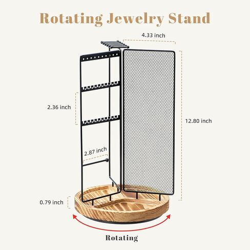 Zhithink 360 Rotating Jewelry Organizer Stand Necklace Organizer Holder, Spinning Necklace Holder Earrings Display Rack Desk Tabletop Jewelry Tower with Necklaces Organizers and Earring Holes in Kuwait