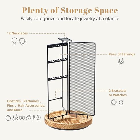 Zhithink 360 Rotating Jewelry Organizer Stand Necklace Organizer Holder, Spinning Necklace Holder Earrings Display Rack Desk Tabletop Jewelry Tower with Necklaces Organizers and Earring Holes in Kuwait