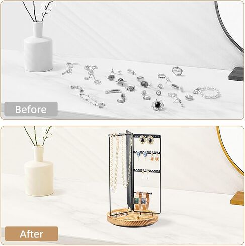 Zhithink 360 Rotating Jewelry Organizer Stand Necklace Organizer Holder, Spinning Necklace Holder Earrings Display Rack Desk Tabletop Jewelry Tower with Necklaces Organizers and Earring Holes in Kuwait