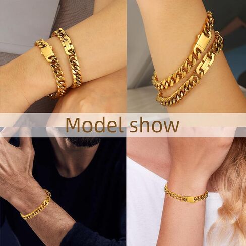 CaptainSteeL 2Pcs Cuban Link Chain Bracelet Set-Stainless SteeL Bracelet,Gold Plating/High Poshing Bracelet for Men Women Boyfiend Lover，Fashion Jewelry Bracelet with Gift Box,7.5/8.3/9 Inches in Saudi Arabia