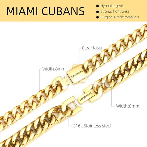 CaptainSteeL 2Pcs Cuban Link Chain Bracelet Set-Stainless SteeL Bracelet,Gold Plating/High Poshing Bracelet for Men Women Boyfiend Lover，Fashion Jewelry Bracelet with Gift Box,7.5/8.3/9 Inches in Saudi Arabia