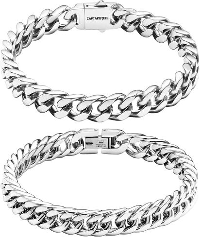 CaptainSteeL 2Pcs Cuban Link Chain Bracelet Set-Stainless SteeL Bracelet,Gold Plating/High Poshing Bracelet for Men Women Boyfiend Lover，Fashion Jewelry Bracelet with Gift Box,7.5/8.3/9 Inches in Saudi Arabia