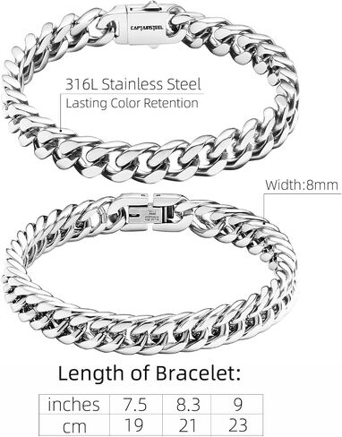 CaptainSteeL 2Pcs Cuban Link Chain Bracelet Set-Stainless SteeL Bracelet,Gold Plating/High Poshing Bracelet for Men Women Boyfiend Lover，Fashion Jewelry Bracelet with Gift Box,7.5/8.3/9 Inches in Saudi Arabia