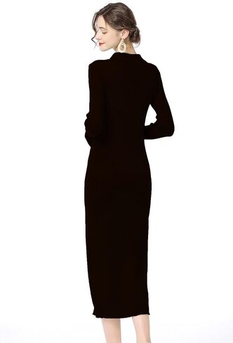 RanRui فستان نسائي منسوج بأكمام طويلة مخطط من الأسفل فستان محبوك سترة صوفية فساتين مضلعة متماسكة فستان ماكسي in Saudi Arabia