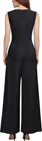 Knitee Women's Sleeveless Deep V Neck Ruched Wide Leg Jumpsuit Long Romper Belt with Pockets in Saudi Arabia