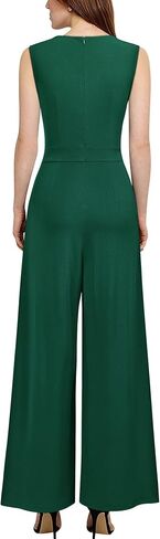Knitee Women's Sleeveless Deep V Neck Ruched Wide Leg Jumpsuit Long Romper Belt with Pockets in Saudi Arabia