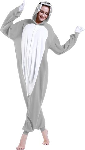 زي الكسل الرمادي من كيدوكسو، بيجامة حيوان الكسلان اللطيفة، أزياء الكسلان اللطيفة للهالوين، أزياء الكريسماس للنساء والرجال، رمادي in Kuwait