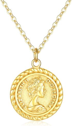 VACRONA Coin Necklace 18k Gold Plated Vintage Textured Medallion Coin Pendant Round Circle Disk Dainty Necklace for Women in Saudi Arabia
