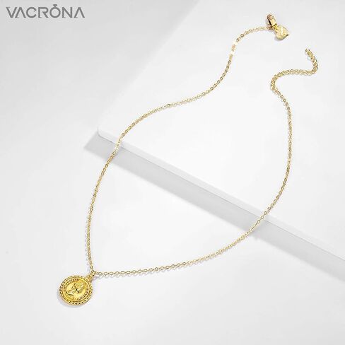 VACRONA Coin Necklace 18k Gold Plated Vintage Textured Medallion Coin Pendant Round Circle Disk Dainty Necklace for Women in Saudi Arabia
