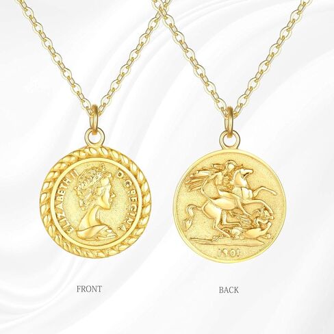 VACRONA Coin Necklace 18k Gold Plated Vintage Textured Medallion Coin Pendant Round Circle Disk Dainty Necklace for Women in Saudi Arabia