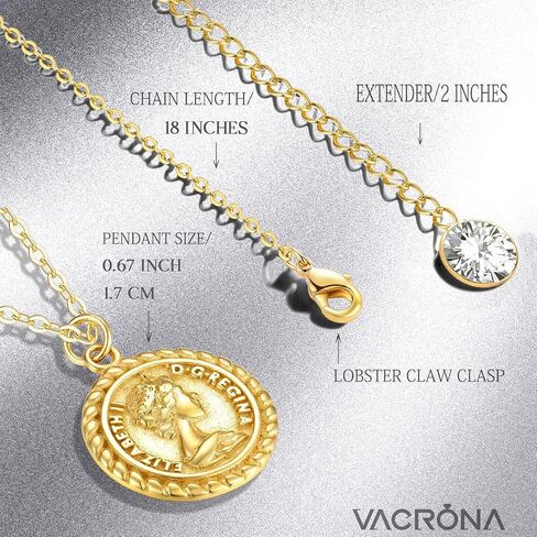 VACRONA Coin Necklace 18k Gold Plated Vintage Textured Medallion Coin Pendant Round Circle Disk Dainty Necklace for Women in Saudi Arabia