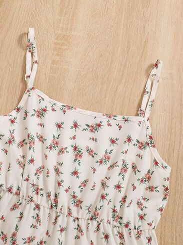 COZYEASE Girls' 2 Piece Outfits Floral Ruffle Hem Boho Cami Dress Set with Long Sleeve Lightweight Jacket in Saudi Arabia