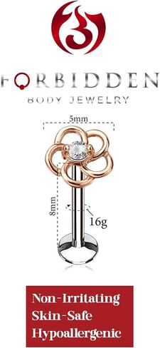 Forbidden Body Jewelry 16g 6-8mm Surgical Steel Tragus, Helix, Cartilage and Labret Stud with CZ Centered Flower Top in Saudi Arabia