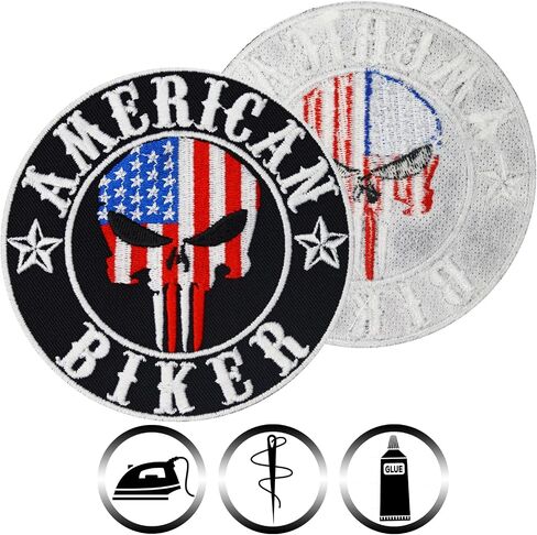 American Biker Patches America Flag US Biker Patches for Leather Vest | Skull Head Morale Patches Iron on | American Patches sew on Motorcycle Accessory | 3.55x3.55" in Saudi Arabia