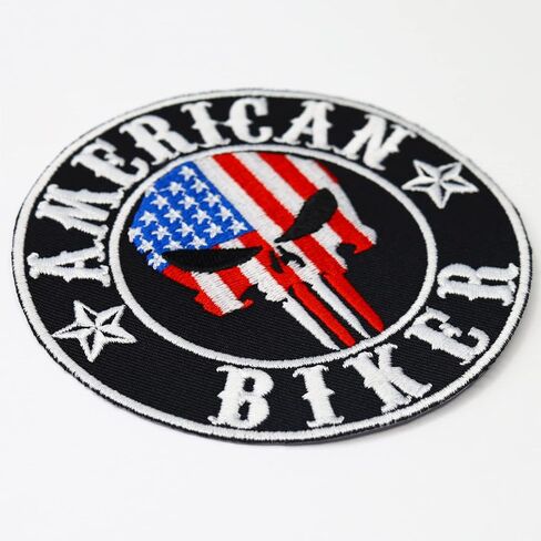 American Biker Patches America Flag US Biker Patches for Leather Vest | Skull Head Morale Patches Iron on | American Patches sew on Motorcycle Accessory | 3.55x3.55" in Saudi Arabia