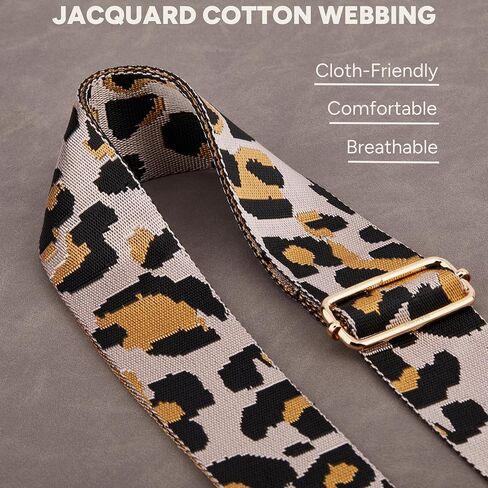 BAKKO Purse Strap Replacement 2" Wide Shoulder Strap for Crossbody Bags Handbags Messenger Duffel Bags Gold Metal Hardware Adjustable Length from 31" to 57" - Jacquard Leopard in Kuwait
