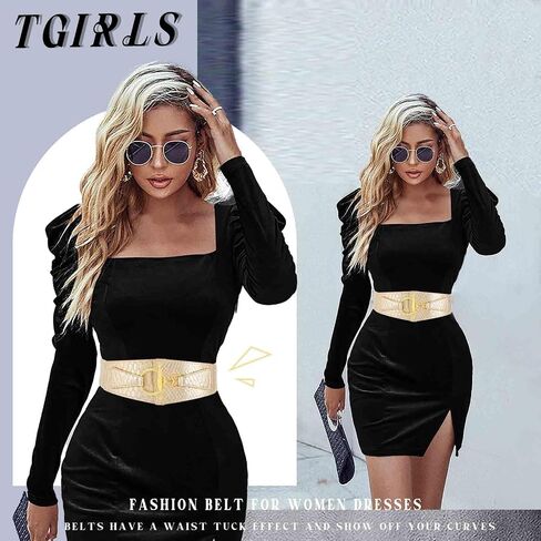 حزام مطاطي نسائي من Tgirls، أحزمة خصر واسعة عتيقة، حزام مطاطي بإبزيم على شكل حلقة دائرية ذهبية لفساتين النساء in Saudi Arabia