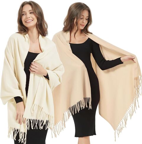 أغطية شالات الباشمينا من EINSKEY، قطعتان من الوشاح الكبير للسيدات بطانية شتوية دافئة من الكشمير بملمس الصوف والأوشحة الشرابة in Kuwait