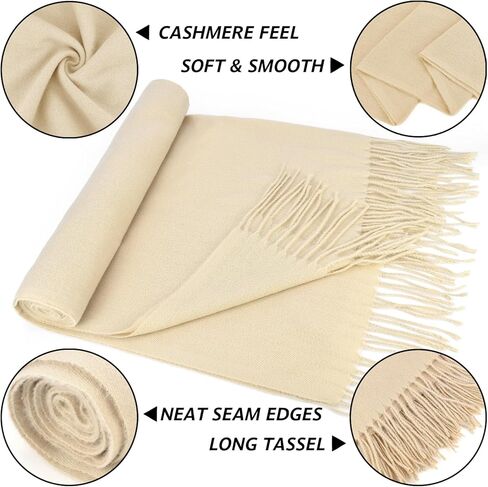 أغطية شالات الباشمينا من EINSKEY، قطعتان من الوشاح الكبير للسيدات بطانية شتوية دافئة من الكشمير بملمس الصوف والأوشحة الشرابة in Kuwait