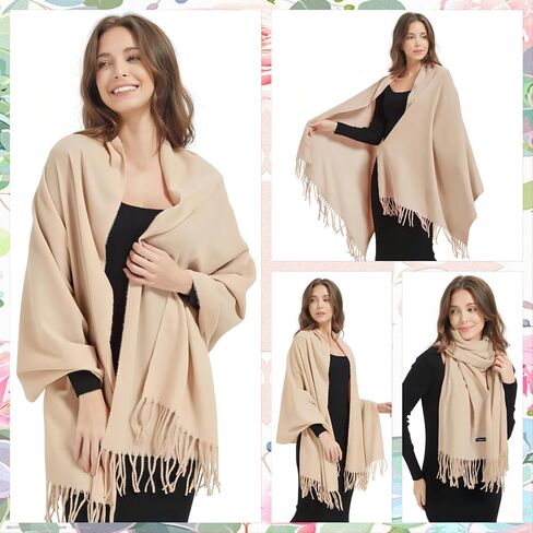 أغطية شالات الباشمينا من EINSKEY، قطعتان من الوشاح الكبير للسيدات بطانية شتوية دافئة من الكشمير بملمس الصوف والأوشحة الشرابة in Kuwait