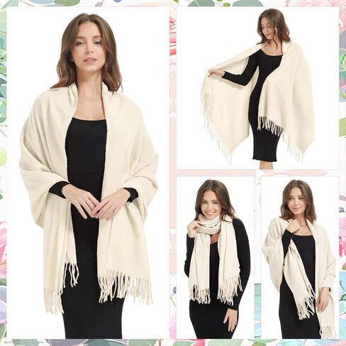 أغطية شالات الباشمينا من EINSKEY، قطعتان من الوشاح الكبير للسيدات بطانية شتوية دافئة من الكشمير بملمس الصوف والأوشحة الشرابة in Kuwait