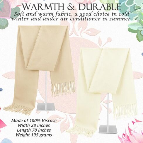 أغطية شالات الباشمينا من EINSKEY، قطعتان من الوشاح الكبير للسيدات بطانية شتوية دافئة من الكشمير بملمس الصوف والأوشحة الشرابة in Kuwait