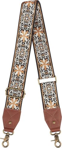 Crossbody Strap Top Grain Leather Ends Brass Metal Hardware 2" Wide Shoulder Strap Replacement for Handbags Purses Messenger Duffel Bags Adjustable Length from 35" to 58" - Vintage Jacquard Mandala in Kuwait