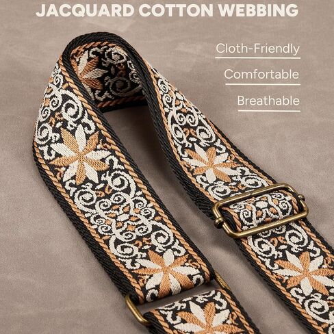 Crossbody Strap Top Grain Leather Ends Brass Metal Hardware 2" Wide Shoulder Strap Replacement for Handbags Purses Messenger Duffel Bags Adjustable Length from 35" to 58" - Vintage Jacquard Mandala in Kuwait