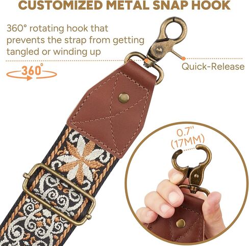 Crossbody Strap Top Grain Leather Ends Brass Metal Hardware 2" Wide Shoulder Strap Replacement for Handbags Purses Messenger Duffel Bags Adjustable Length from 35" to 58" - Vintage Jacquard Mandala in Kuwait