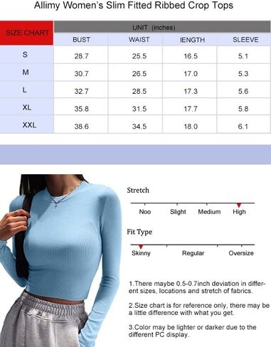 Allimy Womens Summer Short Sleeve Slim Fitted Tshirt Round Neck Ribbed Crop Tops in Saudi Arabia