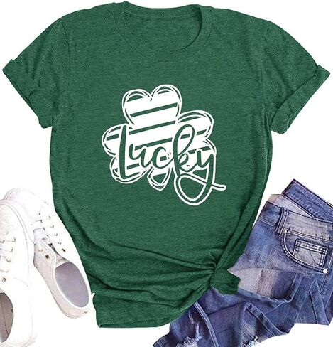 قمصان عيد القديس باتريك للنساء الأيرلندية شامروك بأكمام قصيرة وخطوط وقمصان علوية in Kuwait