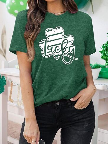 قمصان عيد القديس باتريك للنساء الأيرلندية شامروك بأكمام قصيرة وخطوط وقمصان علوية in Kuwait