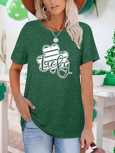 قمصان عيد القديس باتريك للنساء الأيرلندية شامروك بأكمام قصيرة وخطوط وقمصان علوية in Kuwait