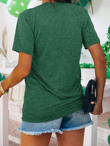 قمصان عيد القديس باتريك للنساء الأيرلندية شامروك بأكمام قصيرة وخطوط وقمصان علوية in Kuwait