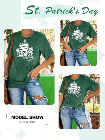 قمصان عيد القديس باتريك للنساء الأيرلندية شامروك بأكمام قصيرة وخطوط وقمصان علوية in Kuwait