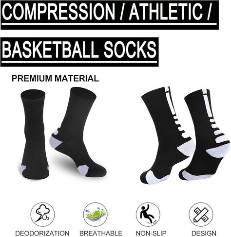 جوارب كرة السلة النخبة للرجال، جوارب ضغط بيضاء مبطنة لمنتصف الساق لممارسة الرياضة والجري للرجال والنساء والأولاد والبنات الكبيرة in Kuwait