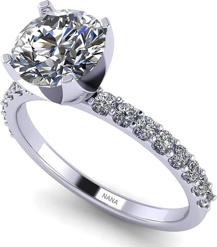نانا جواهر 1.00 قيراط - 4.00 قيراط مقلد الماس زركونيا خاتم الخطوبة جولة قطع سوليتير ث / الجانبين في الفضة الاسترليني in Kuwait