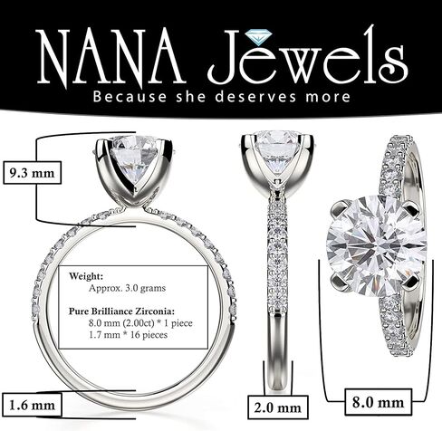 نانا جواهر 1.00 قيراط - 4.00 قيراط مقلد الماس زركونيا خاتم الخطوبة جولة قطع سوليتير ث / الجانبين في الفضة الاسترليني in Kuwait
