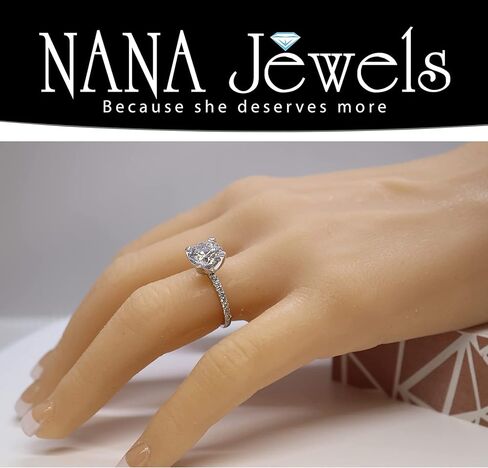 نانا جواهر 1.00 قيراط - 4.00 قيراط مقلد الماس زركونيا خاتم الخطوبة جولة قطع سوليتير ث / الجانبين في الفضة الاسترليني in Kuwait